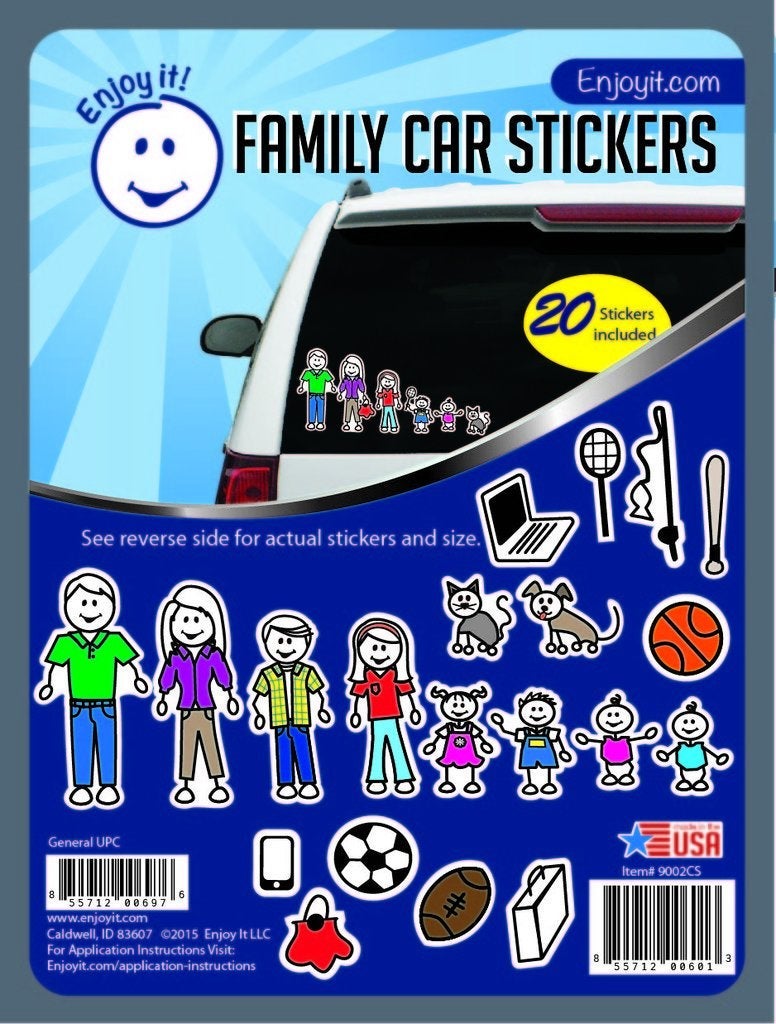 Color Accents Family Car Stickers Stick Figure Family, 20 Pieces, Outdoor Rated Vinyl Sticker Decals